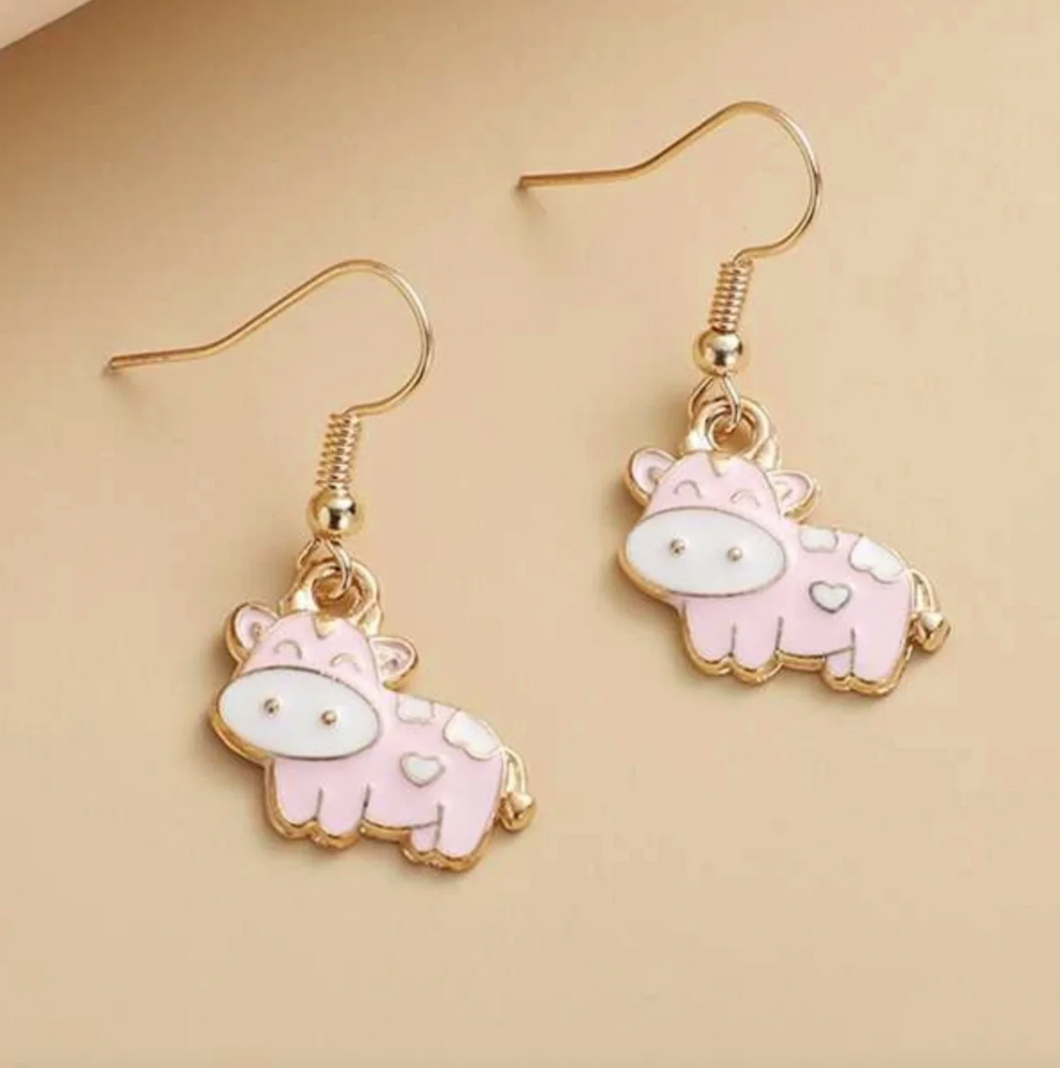 Pink Moo Cow Earrings