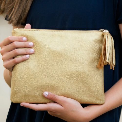Kalie Gold Metallic Clutch/Crossbody Bag